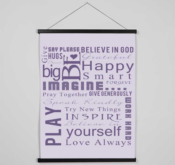 Home Quote Family Rules Be Happy Love Always Lilac Hanging Poster - Wallart-Direct UK