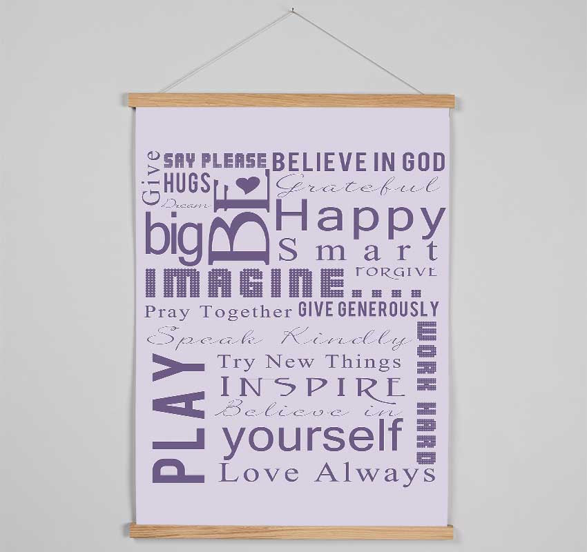 Home Quote Family Rules Be Happy Love Always Lilac Hanging Poster - Wallart-Direct UK