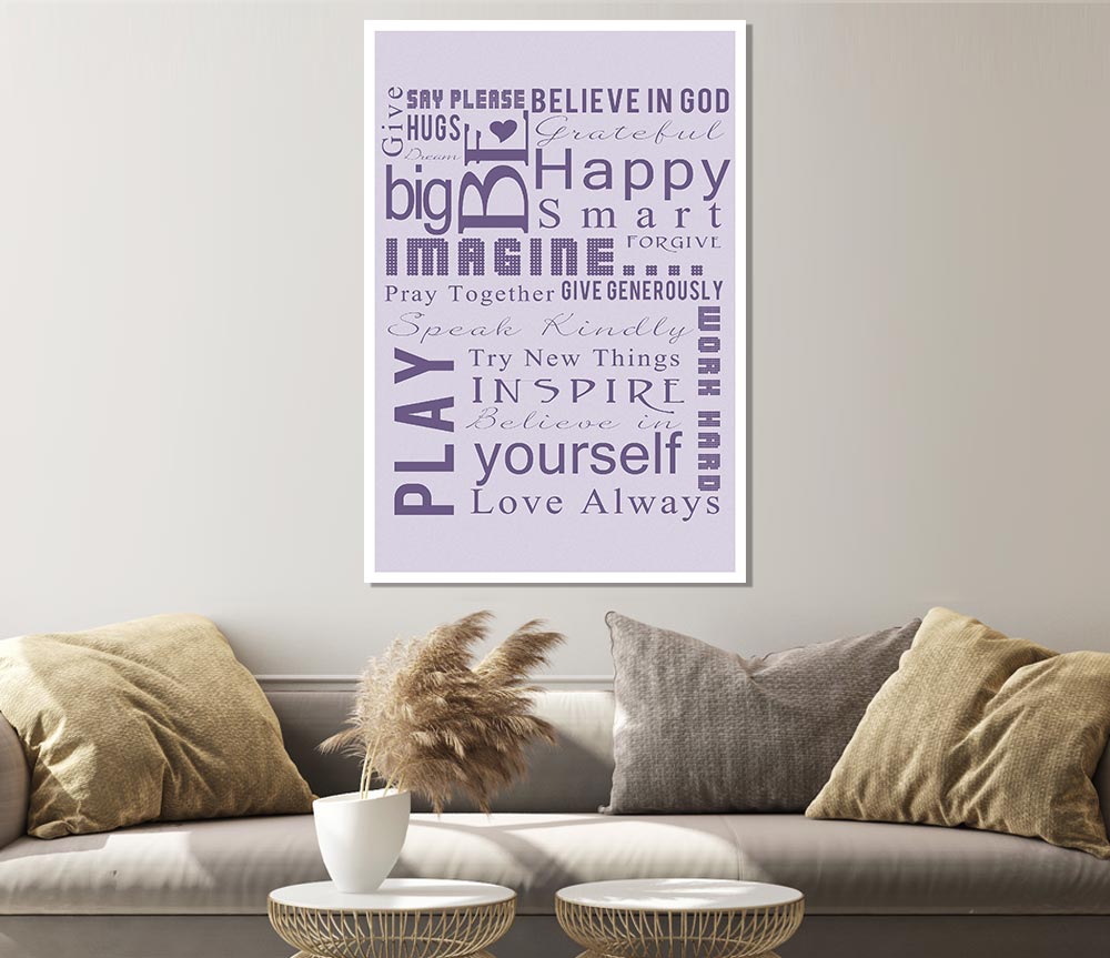 Home Quote Family Rules Be Happy Love Always Lilac Print Poster Wall Art