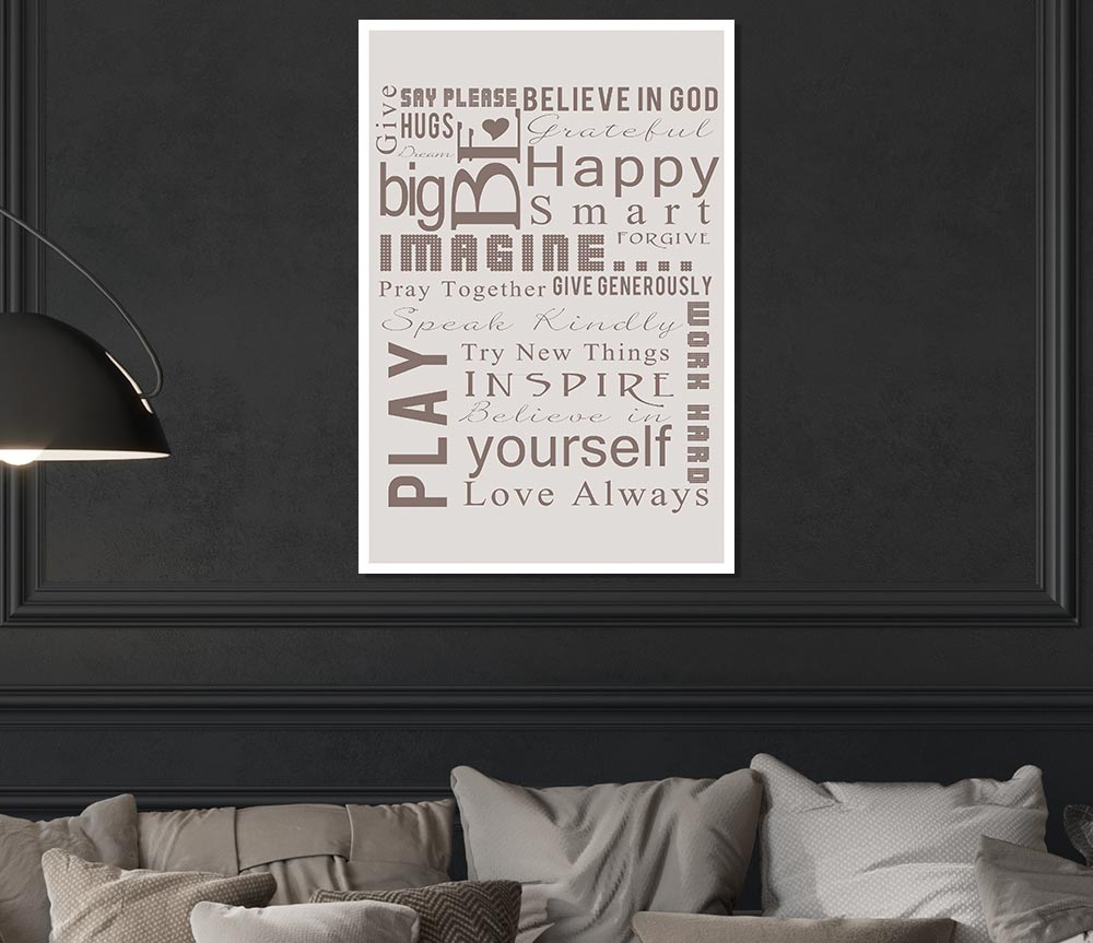 Home Quote Family Rules Be Happy Love Always Beige Print Poster Wall Art