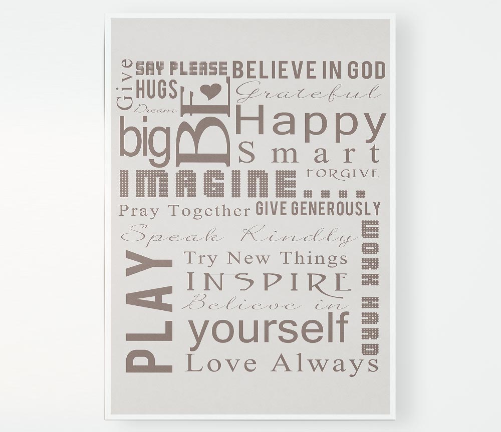 Home Quote Family Rules Be Happy Love Always Beige Print Poster Wall Art