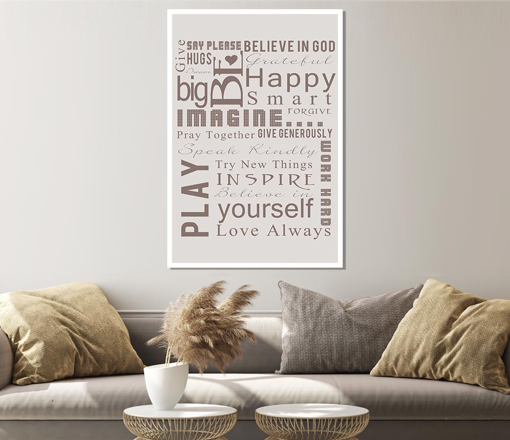 Home Quote Family Rules Be Happy Love Always Beige Print Poster Wall Art