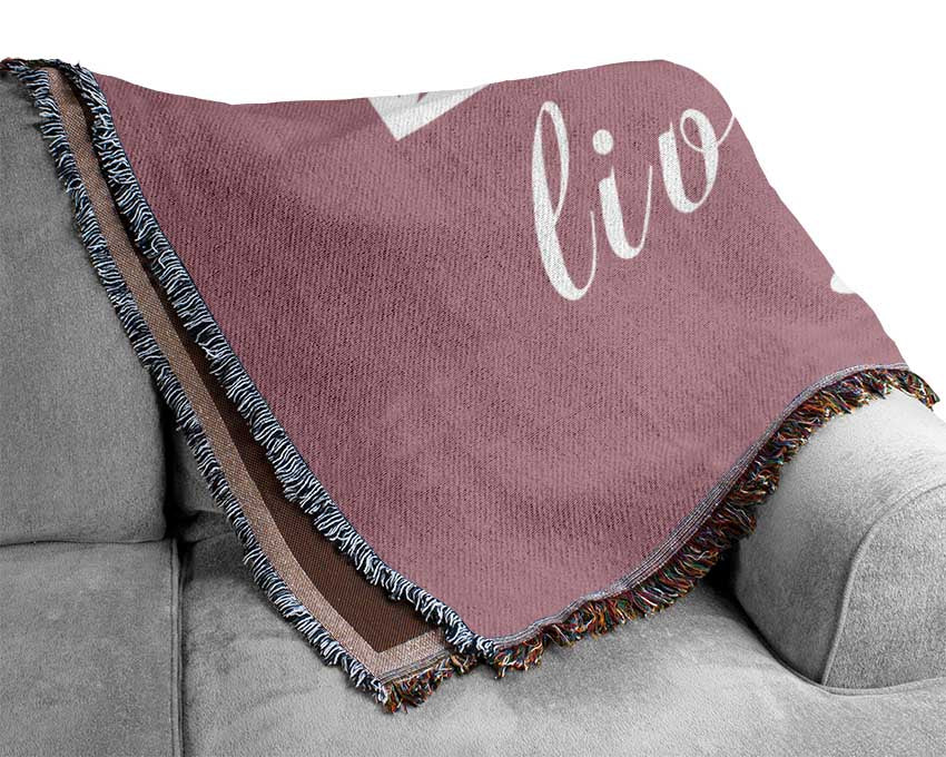 Love Quote Love Lives Here Pink Woven Blanket