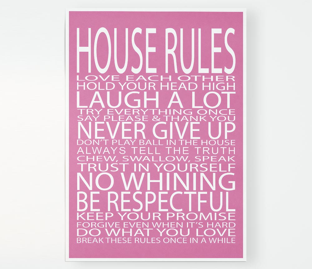 Family Quote House Rules Love Each Other Pink Print Poster Wall Art