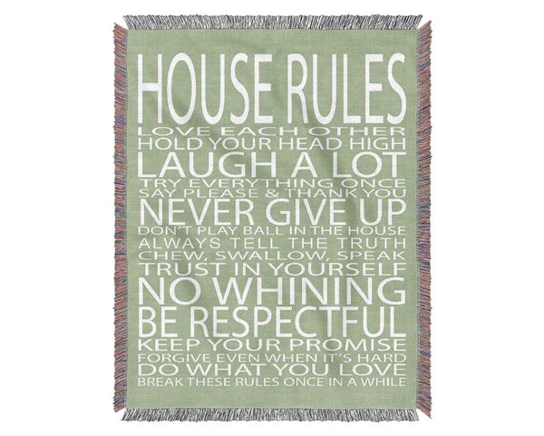 Family Quote House Rules Love Each Other Lime Green Woven Blanket