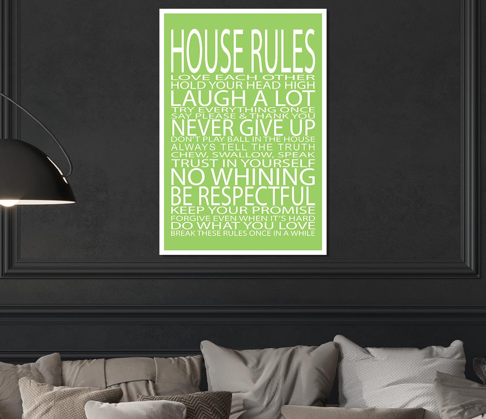 Family Quote House Rules Love Each Other Lime Green Print Poster Wall Art