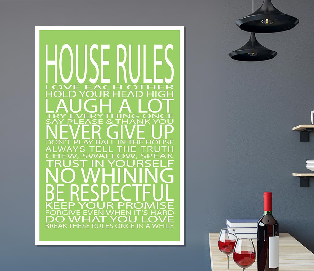 Family Quote House Rules Love Each Other Lime Green Print Poster Wall Art