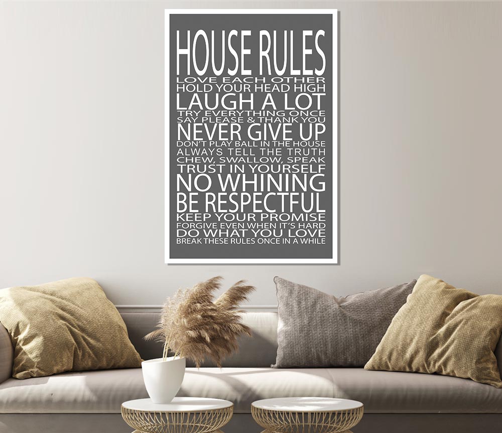 Family Quote House Rules Love Each Other Grey Print Poster Wall Art