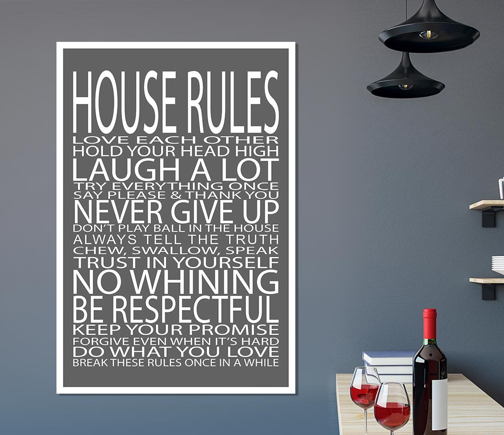 Family Quote House Rules Love Each Other Grey Print Poster Wall Art