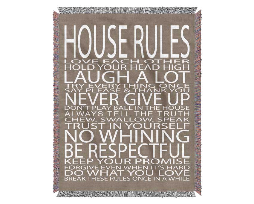 Family Quote House Rules Love Each Other Beige Woven Blanket