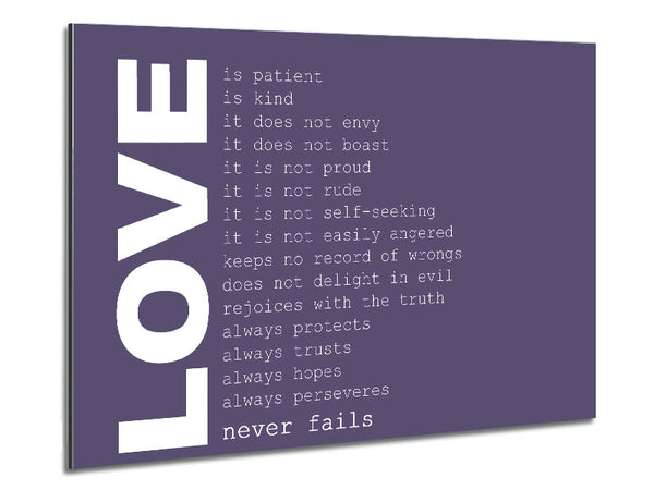 Love Quote Love Never Fails Lilac