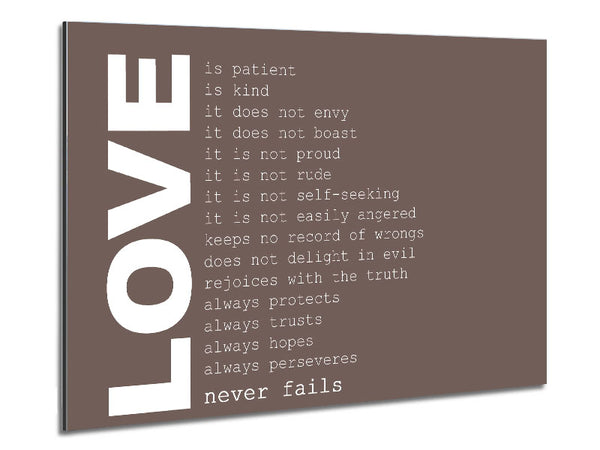 Love Quote Love Never Fails Beige