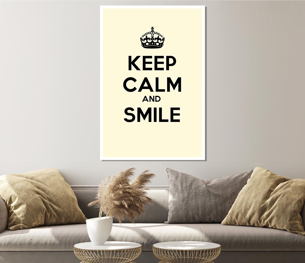 Keep Calm Smile Cream Print Poster Wall Art