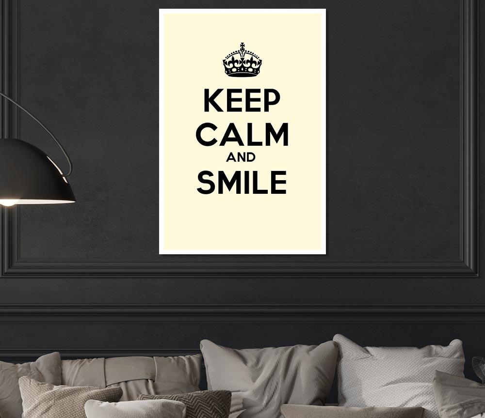 Keep Calm Smile Cream Print Poster Wall Art