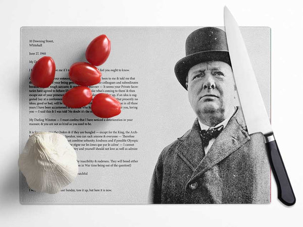 Motivational Quote Winston Churchill Glass Chopping Board