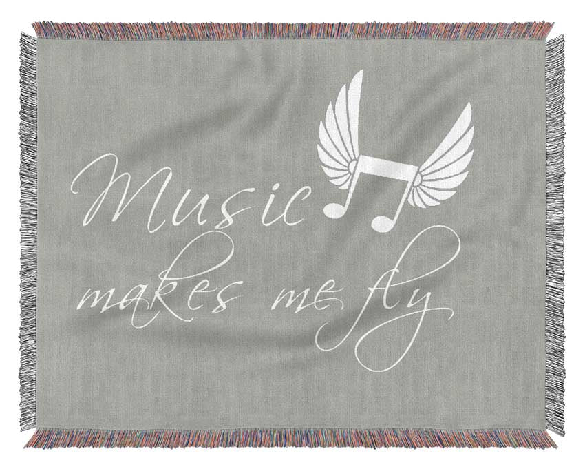 Boys room Quote Music Makes Me Fly Grey White Woven Blanket