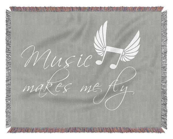 Boys room Quote Music Makes Me Fly Grey White Woven Blanket