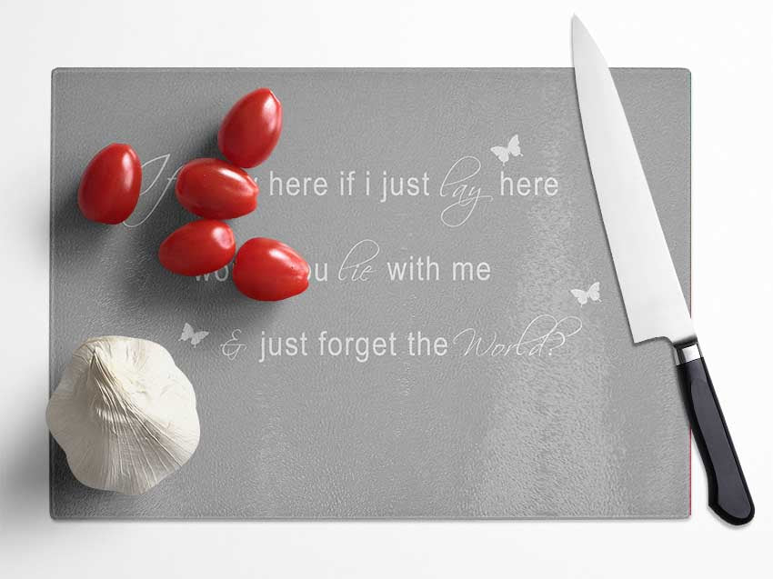 Music Quote If I Lay Here Snow Patrol 2 Grey White Glass Chopping Board