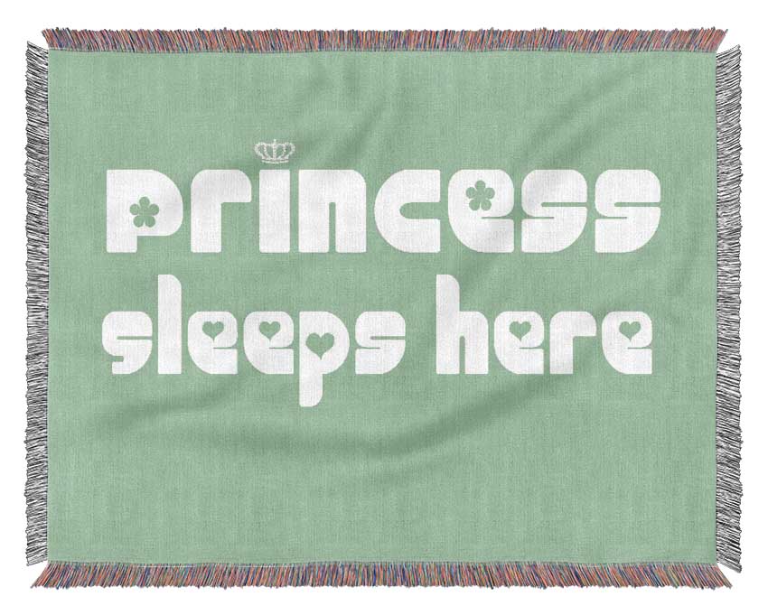 Nursery Quote Princess sleeps 2 Green Woven Blanket