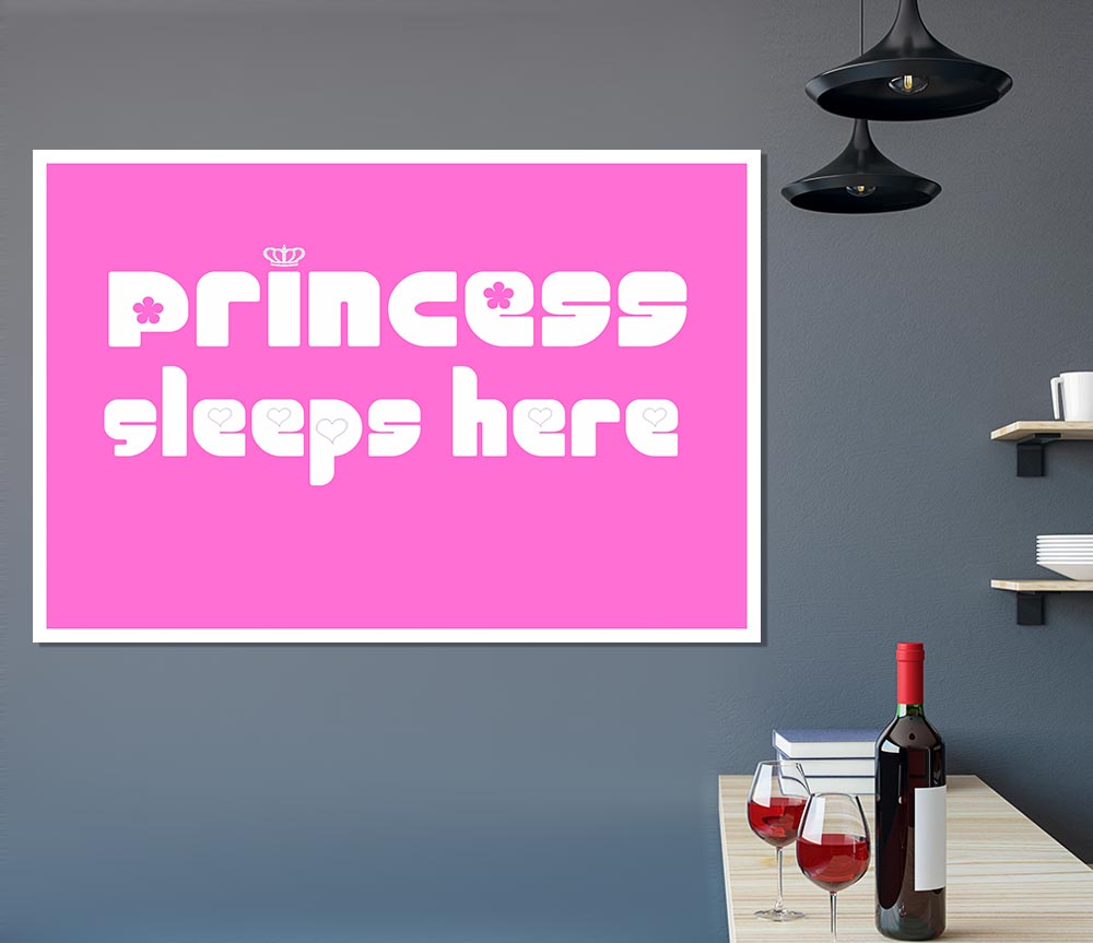 Girls Room Quote Princesss Sleeps Here 2 Vivid Pink Print Poster Wall Art