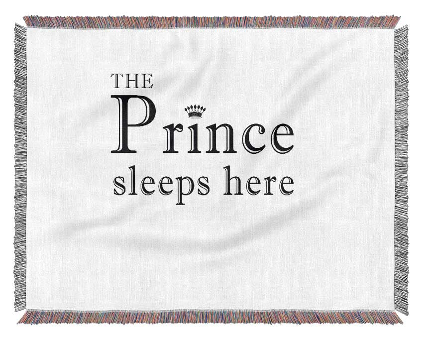 Boys room Quote The Prince Sleeps Here White Woven Blanket