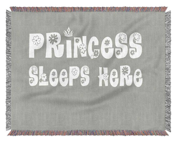 Princesss Sleeps Here Grey White Woven Blanket