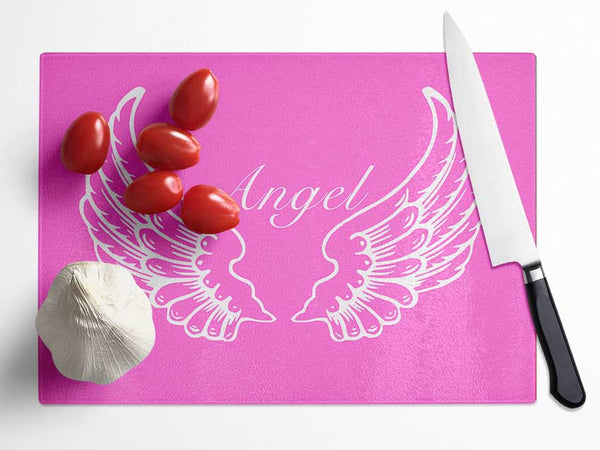 Nursery Quote Angel Wings Vivid Pink Glass Chopping Board