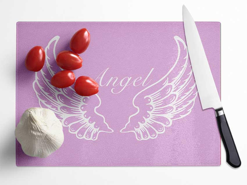 Nursery Quote Angel Wings Pink Glass Chopping Board