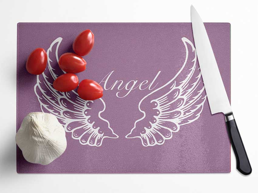 Angel Wings Dusty Pink Glass Chopping Board