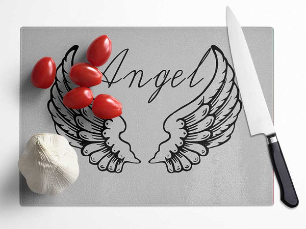 Angel Wings 4 Grey Glass Chopping Board