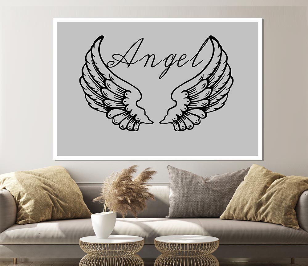 Angel Wings 4 Grey Print Poster Wall Art