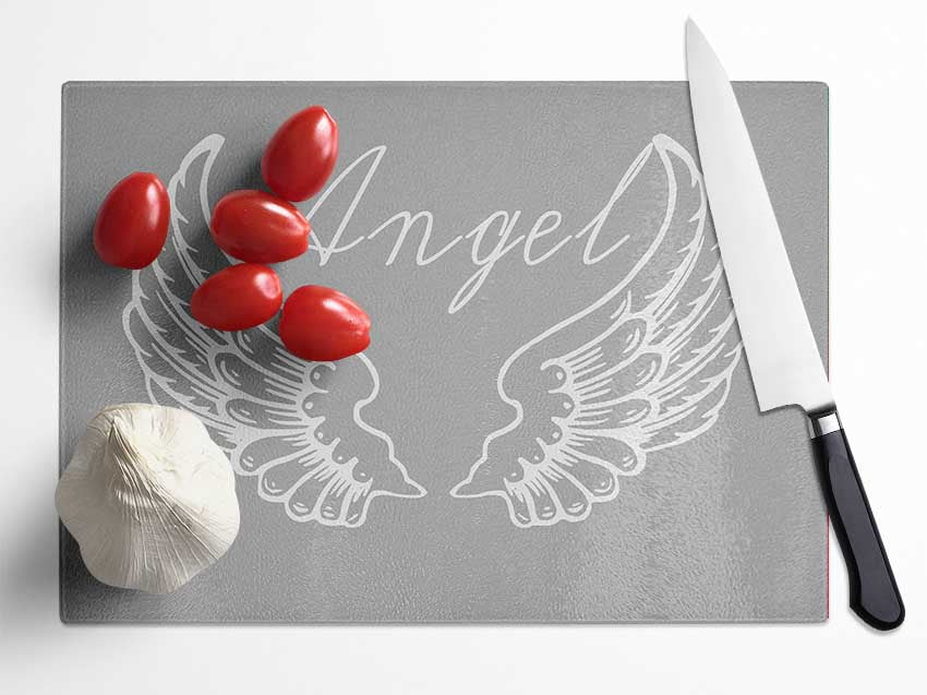 Angel Wings 4 Grey White Glass Chopping Board