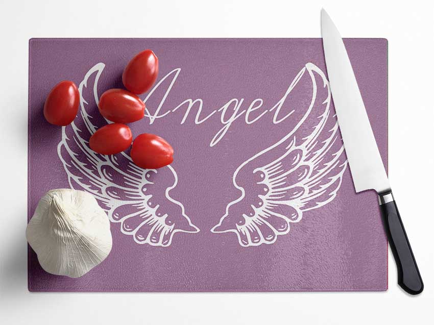 Girls Room Quote Angel Wings 4 Dusty Pink Glass Chopping Board