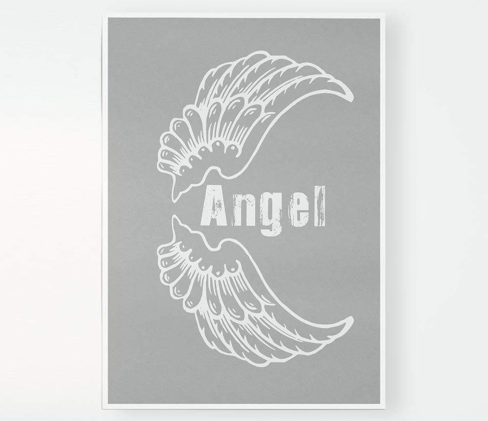 Angel Wings 3 Grey White Print Poster Wall Art