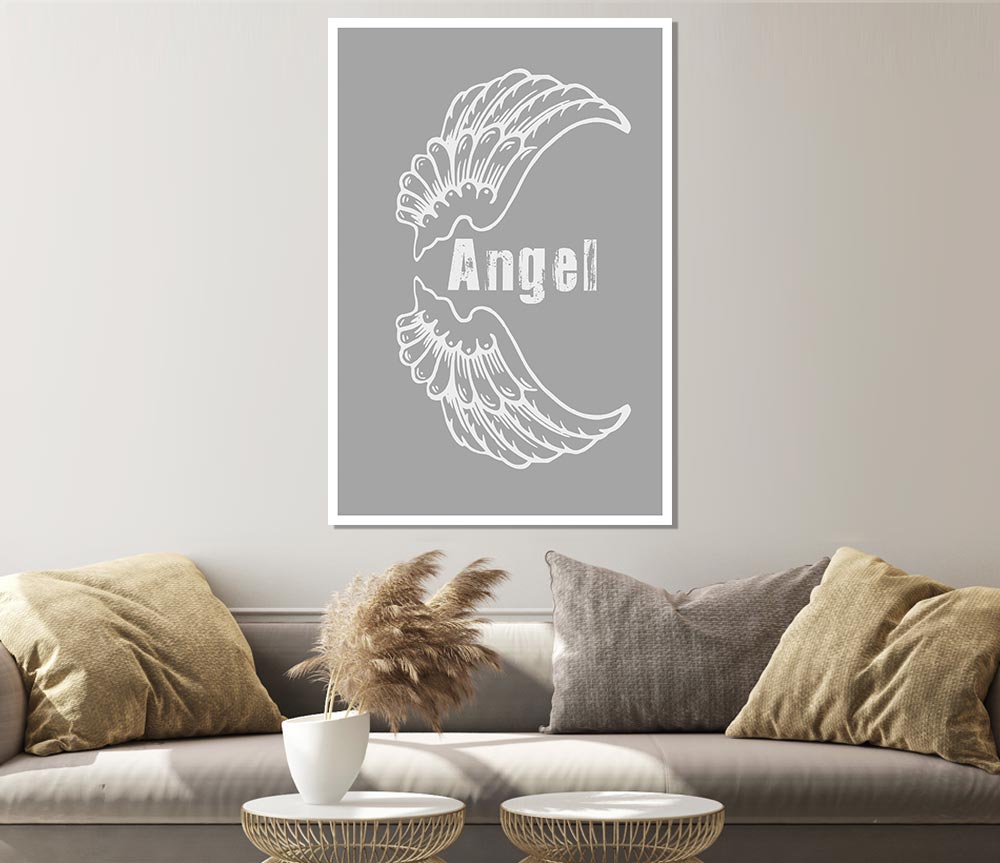 Angel Wings 3 Grey White Print Poster Wall Art