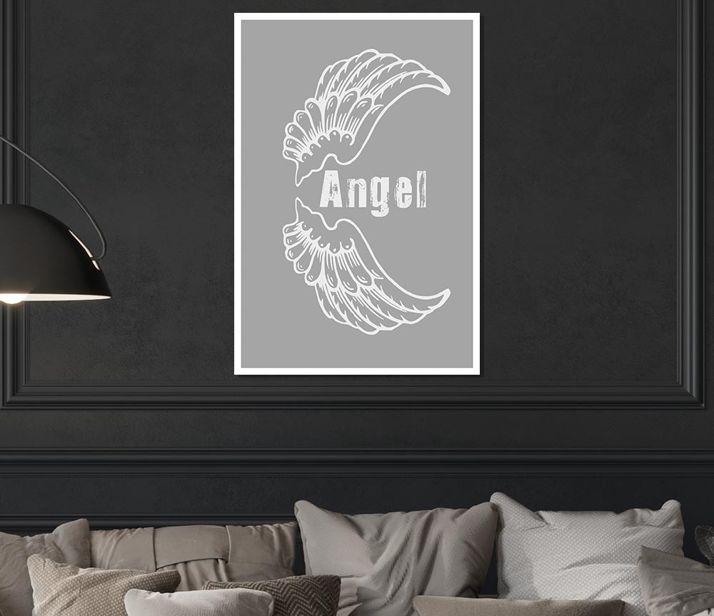 Angel Wings 3 Grey White Print Poster Wall Art