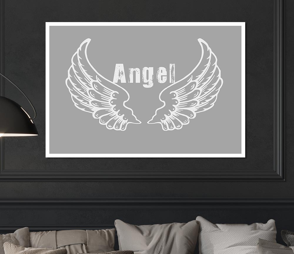 Angel Wings 2 Grey White Print Poster Wall Art