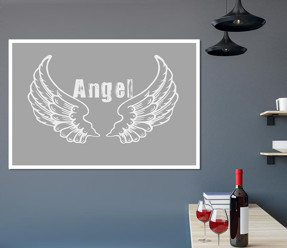 Angel Wings 2 Grey White Print Poster Wall Art