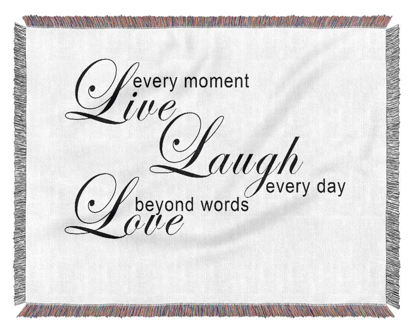 Home Quote Live Every Moment 3 White Woven Blanket