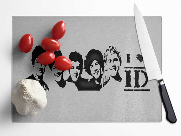 Music Quote I Love 1 Direction Grey Glass Chopping Board