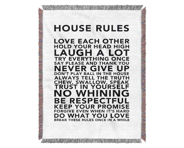 Family Quote House Rules 3 White Woven Blanket