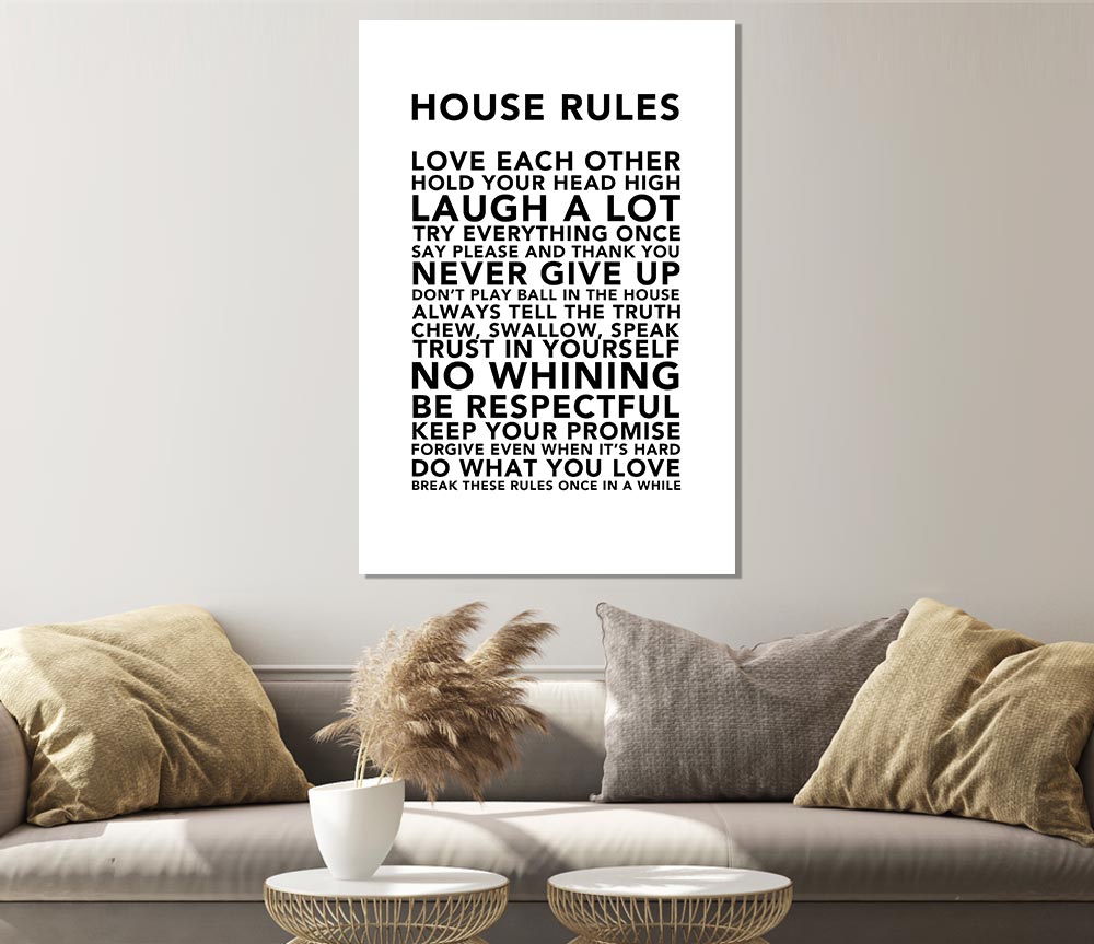 Family Quote House Rules 3 White Print Poster Wall Art