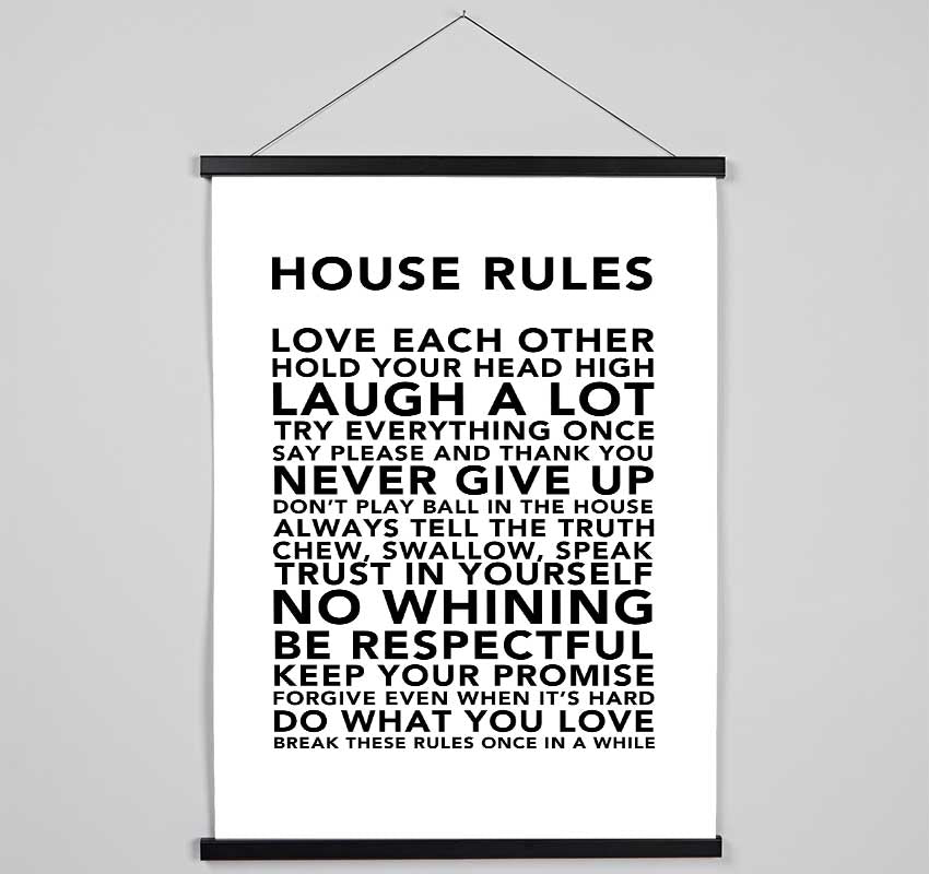 Family Quote House Rules 3 White Hanging Poster - Wallart-Direct UK