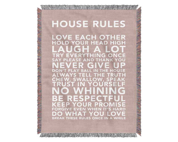 Family Quote House Rules 3 Vivid Pink Woven Blanket