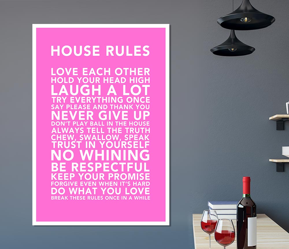 Family Quote House Rules 3 Vivid Pink Print Poster Wall Art