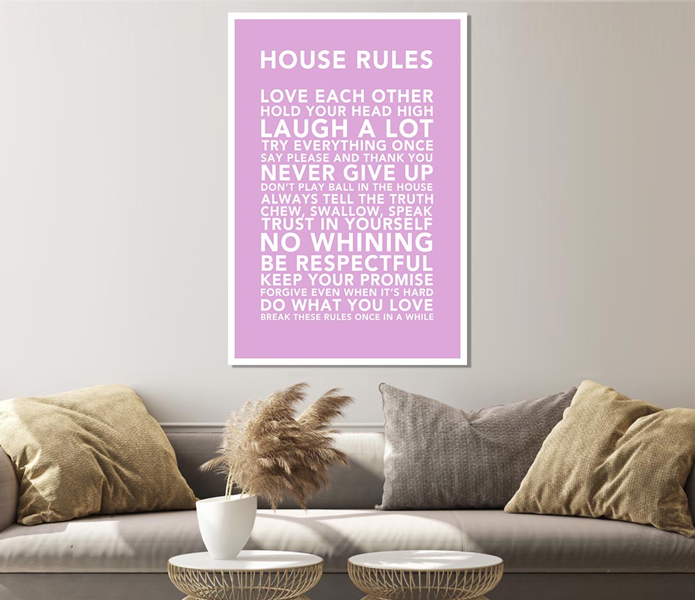 Family Quote House Rules 3 Pink Print Poster Wall Art