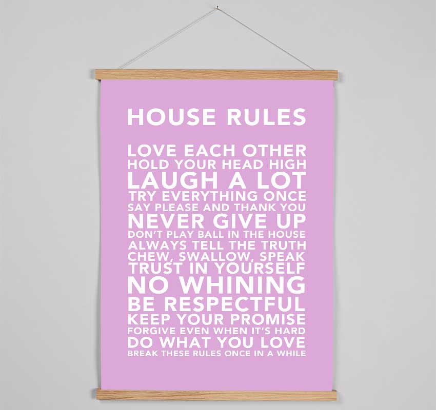 Family Quote House Rules 3 Pink Hanging Poster - Wallart-Direct UK