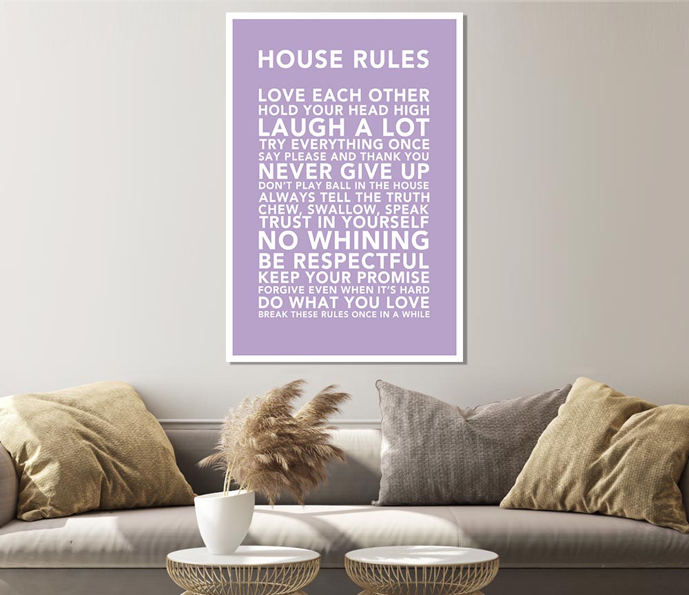 Family Quote House Rules 3 Lilac Print Poster Wall Art