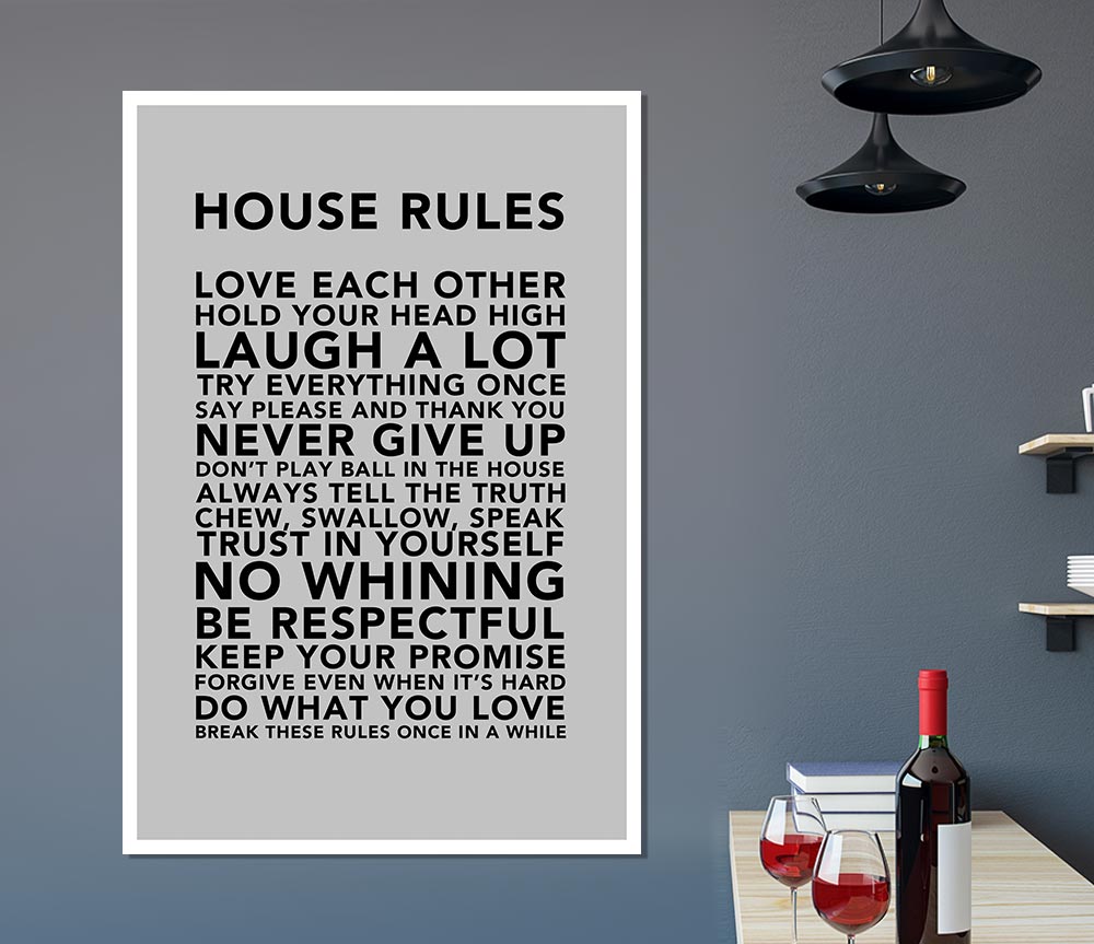 Family Quote House Rules 3 Grey Print Poster Wall Art