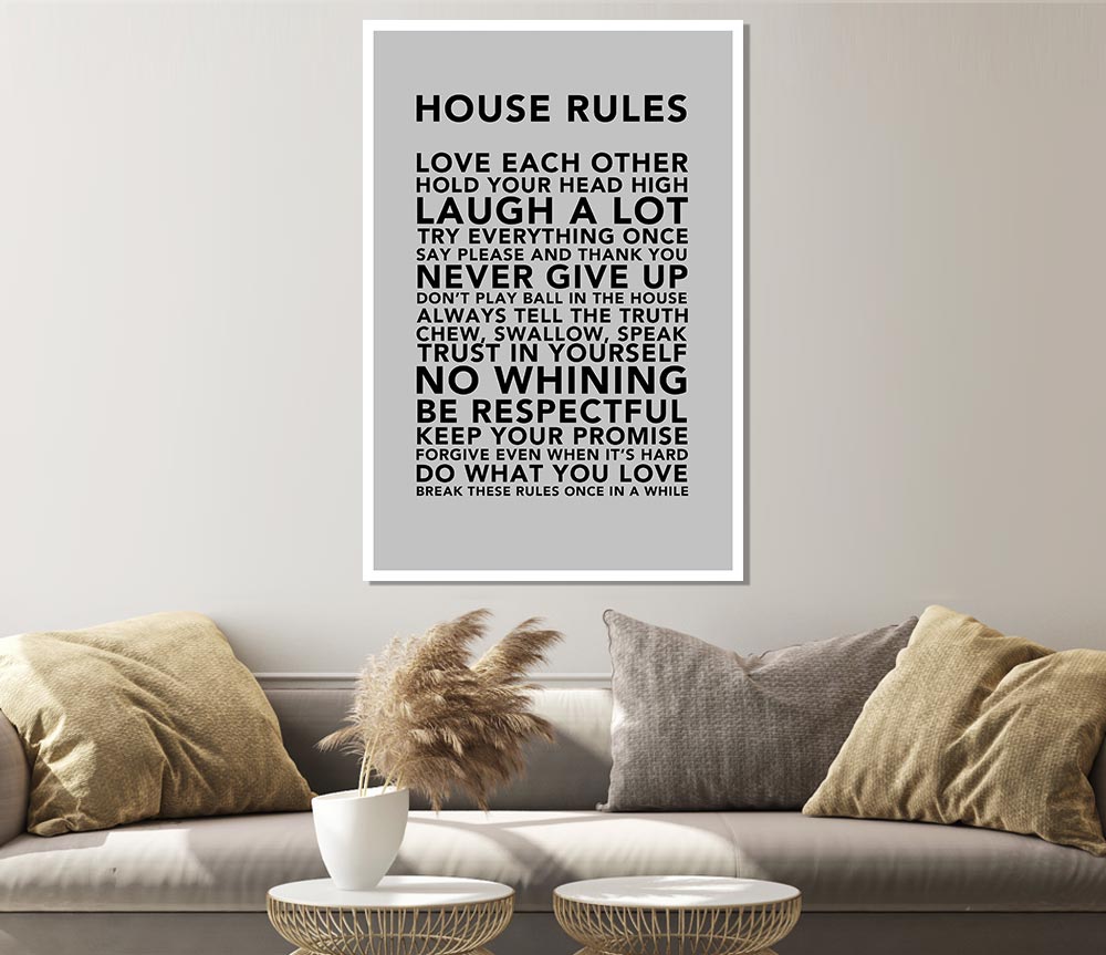 Family Quote House Rules 3 Grey Print Poster Wall Art